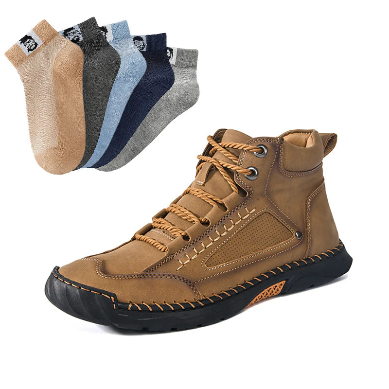 💥Botas elegantes para homem com sola plana costurada à mão