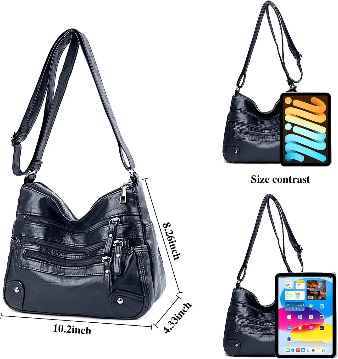 💕👜Borsa a tracolla in morbida pelle con più tasche