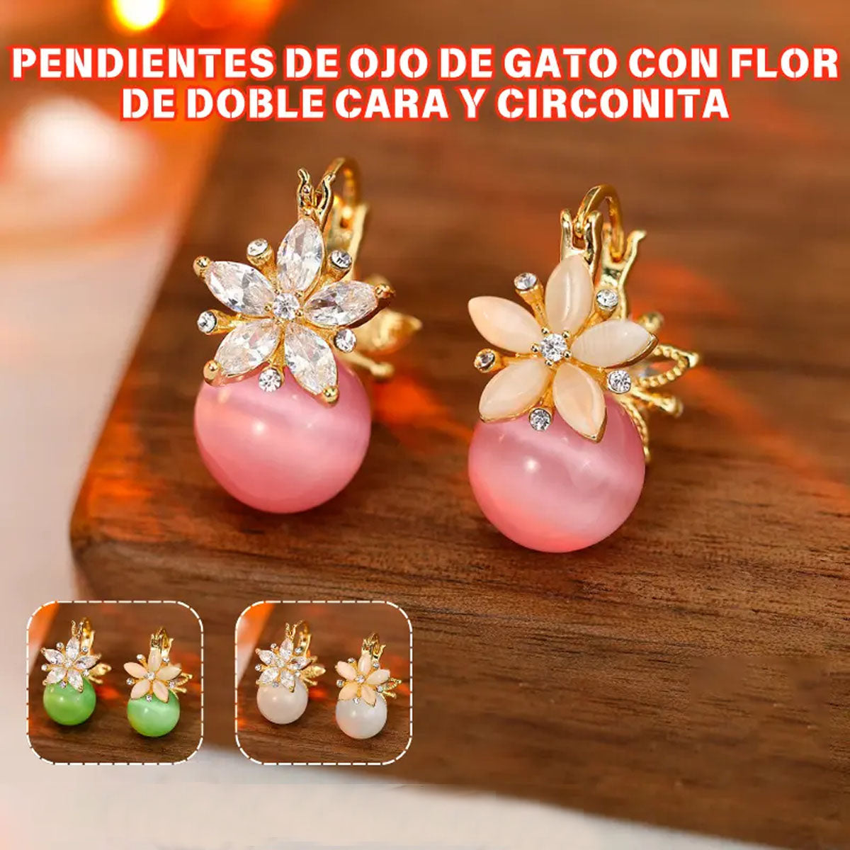 ✨Brincos olho de gato com flores dobradas e zircónias cúbicas
