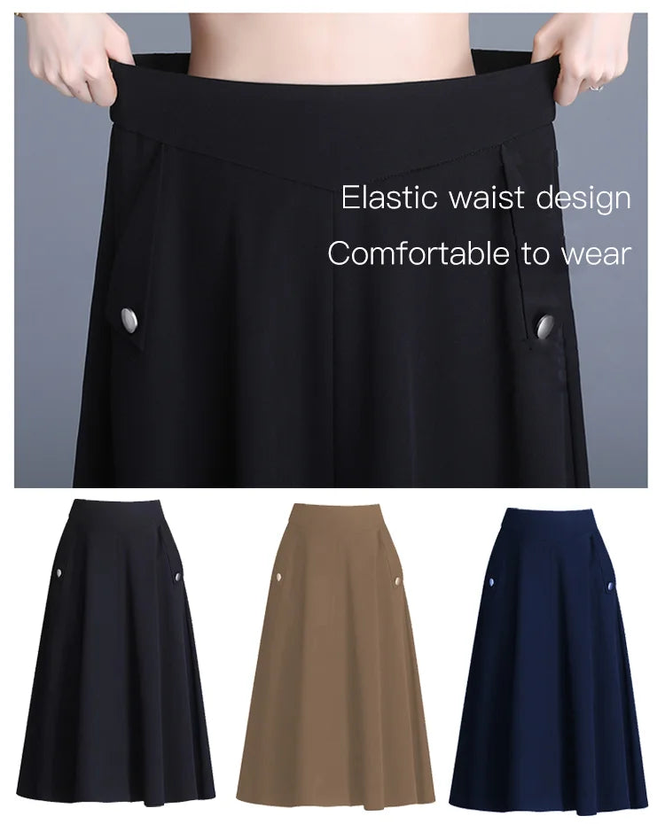✨Nova saia versátil estilo A com corte meio corpo. Saia de meia-comprimento com cintura elástica e bolsos