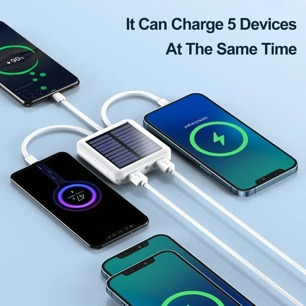⚡⚡Banco de energia solar portátil de grande capacidade e carregamento rápido de 20000mAh - Compatível com todas as tomadas