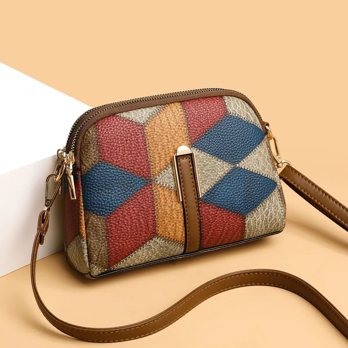 👜 Nuova borsa a tracolla a quadri color block della moda 2025 per donna