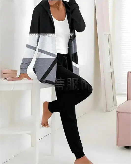 🔥Conjunto de duas peças de fato casual estampado feminino para o outono e inverno, calças de manga comprida
