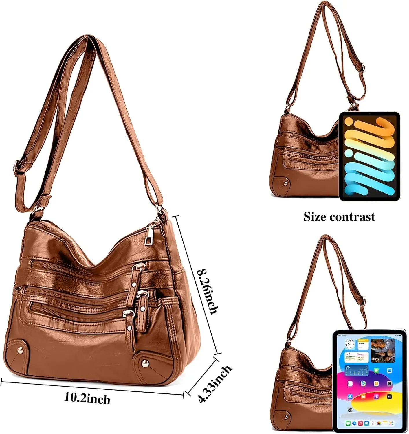 💕👜Borsa a tracolla in morbida pelle con più tasche