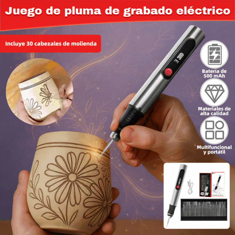 Caneta de gravação multifuncional com bateria de iões de lítio recarregável de longa duração para nail art e polimento elétrico.