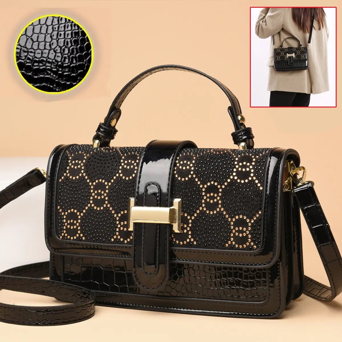 2025 Nova Moda Diamante Couro GenuĆno Bolsa Feminina