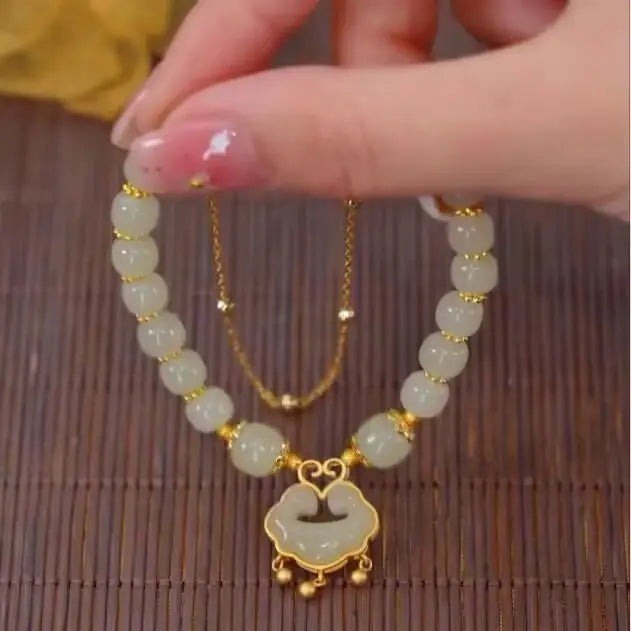 ✨Nova pulseira de jade Hetian dourada