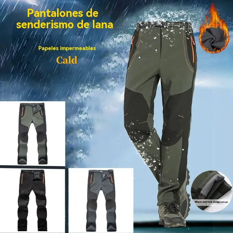 【💥Alta qualidade】【S-5XL】Calças de caminhada para homem, macias, impermeáveis, à prova de vento, respiráveis, quentes e grossas, feitas de lã para desportos ao ar livre.