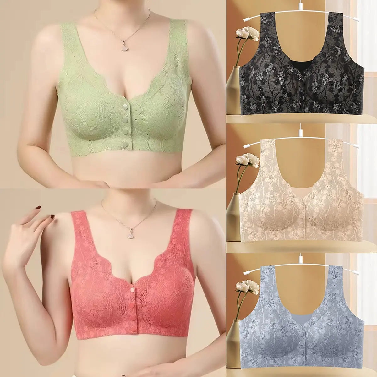 😍【Embalagem com 5】Soutien feminino sem aro com botão frontal