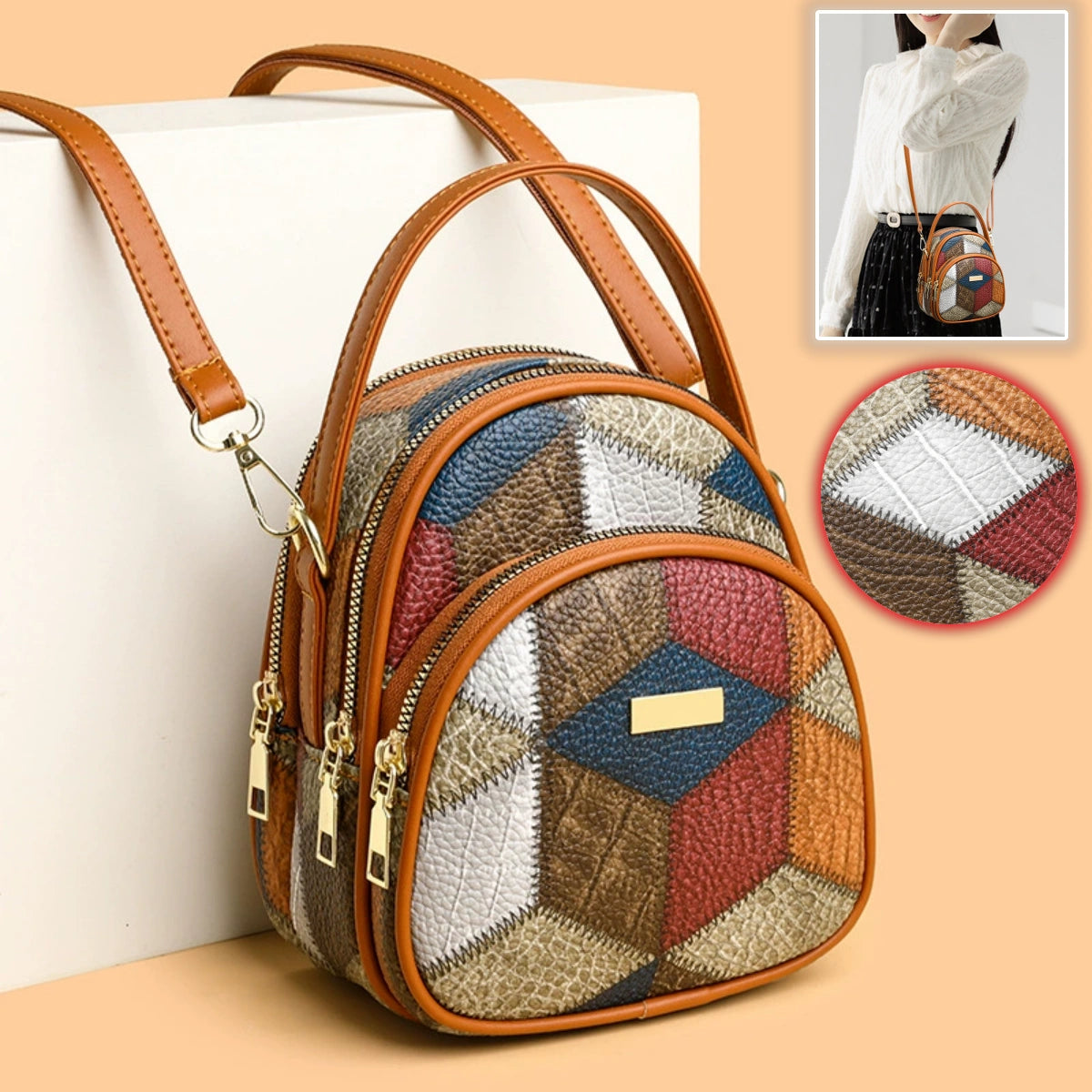 🎁2025 Nuova borsa da donna alla moda realizzata in vera pelle colorblock