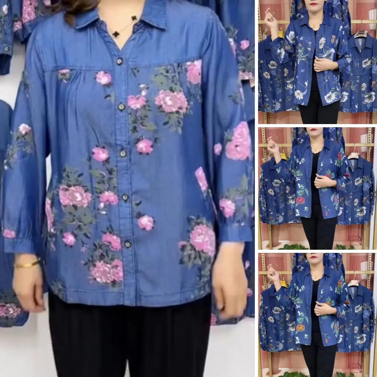 đ„ăS - 5XLăCamicia in denim di seta ghiacciata per mamme di mezza etĂ