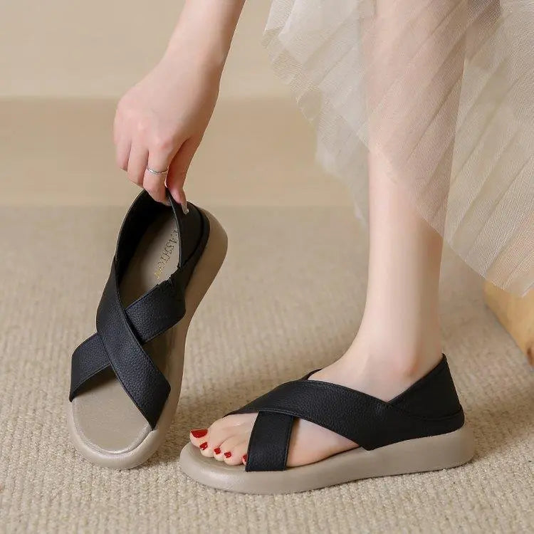 💕【35-40】Sandálias romanas rasas feitas de couro natural, casuais e confortáveis
