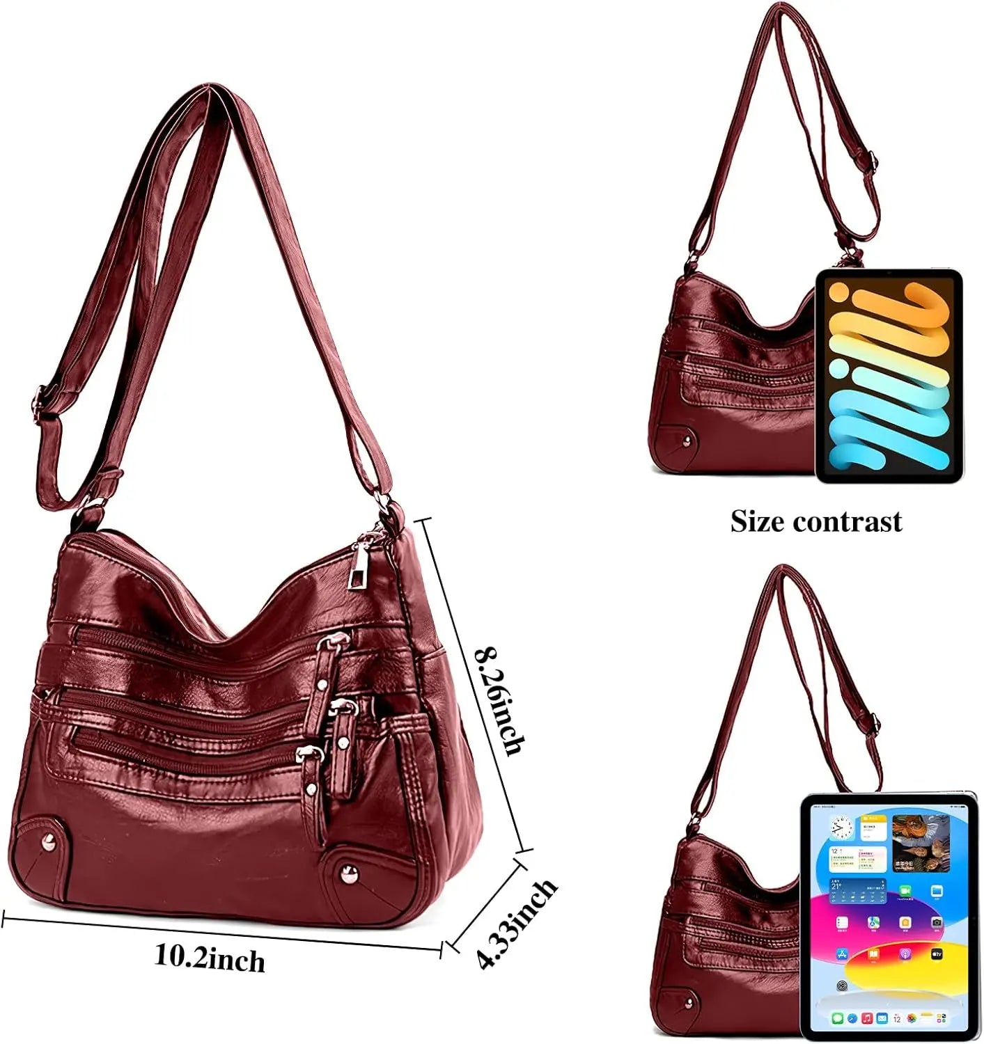 💕👜Borsa a tracolla in morbida pelle con più tasche