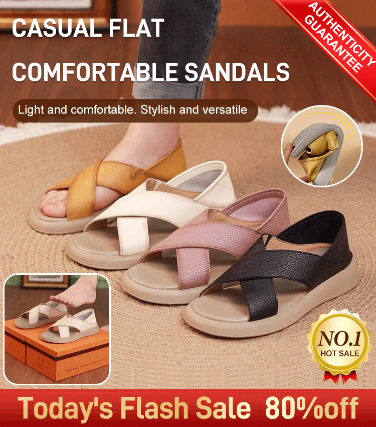 💕【35-40】Sandálias romanas rasas feitas de couro natural, casuais e confortáveis