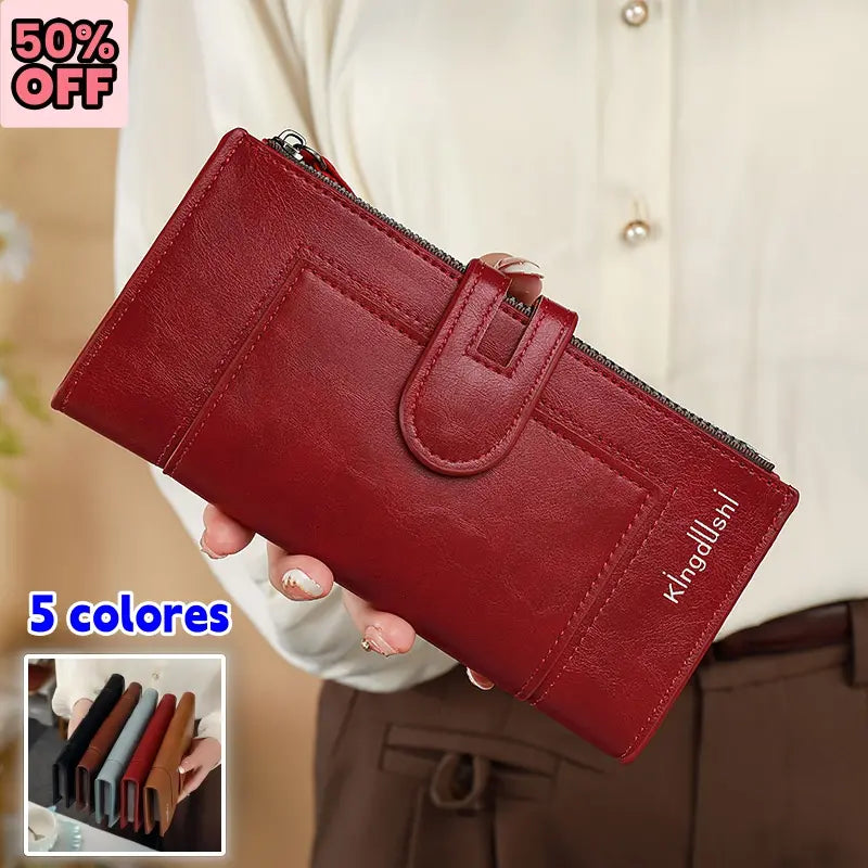 【SCONTO DEL 45%】💰【Acquista 1 e ricevi 1 gratis】Portafoglio vintage in vera pelle con doppia cerniera e scomparti multi-carta per donna