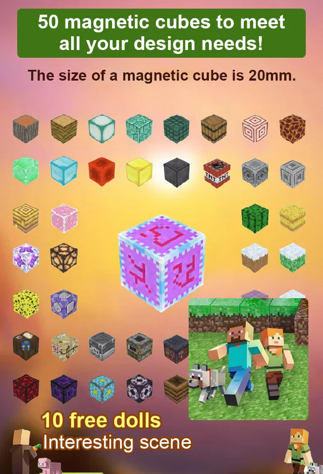 "Minecraft"【48/96/144 pezzi】🤣 Blocchi da costruzione magnetici deformabili