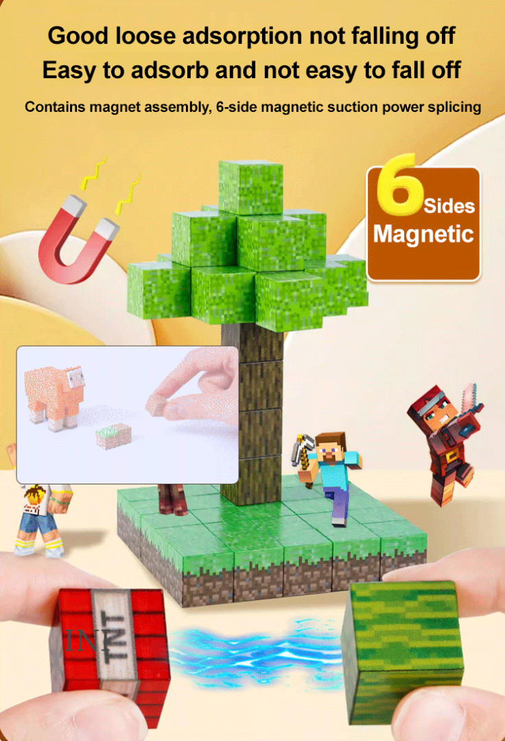 "Minecraft"【48/96/144 pezzi】🤣 Blocchi da costruzione magnetici deformabili