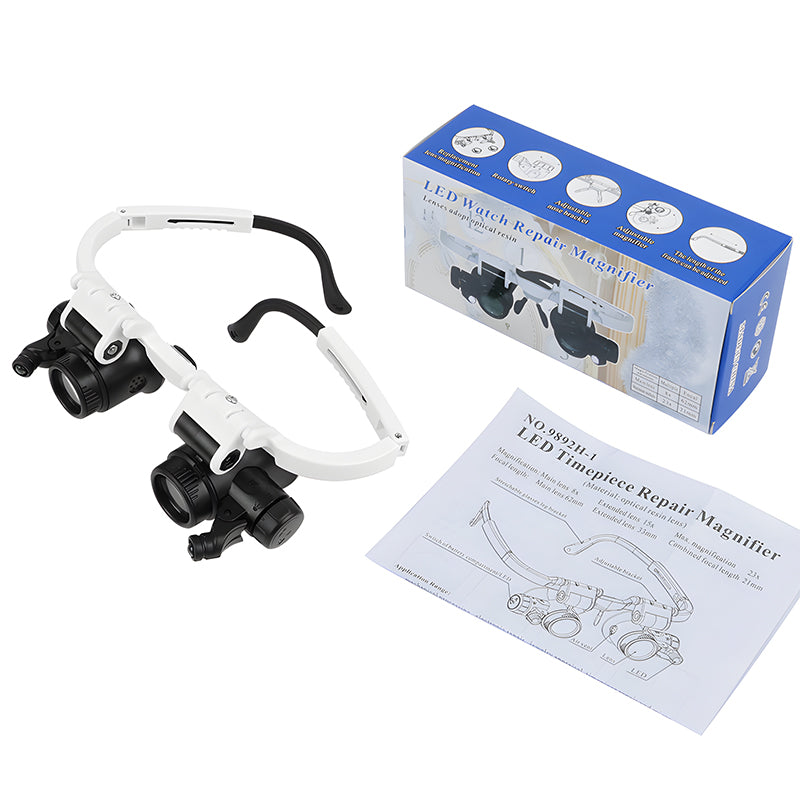 Lente d'ingrandimento 8x 15x 23x con luce ottica a LED. Adatta per la riparazione di orologi meccanici, gioielli antichi, incisioni e perizie.