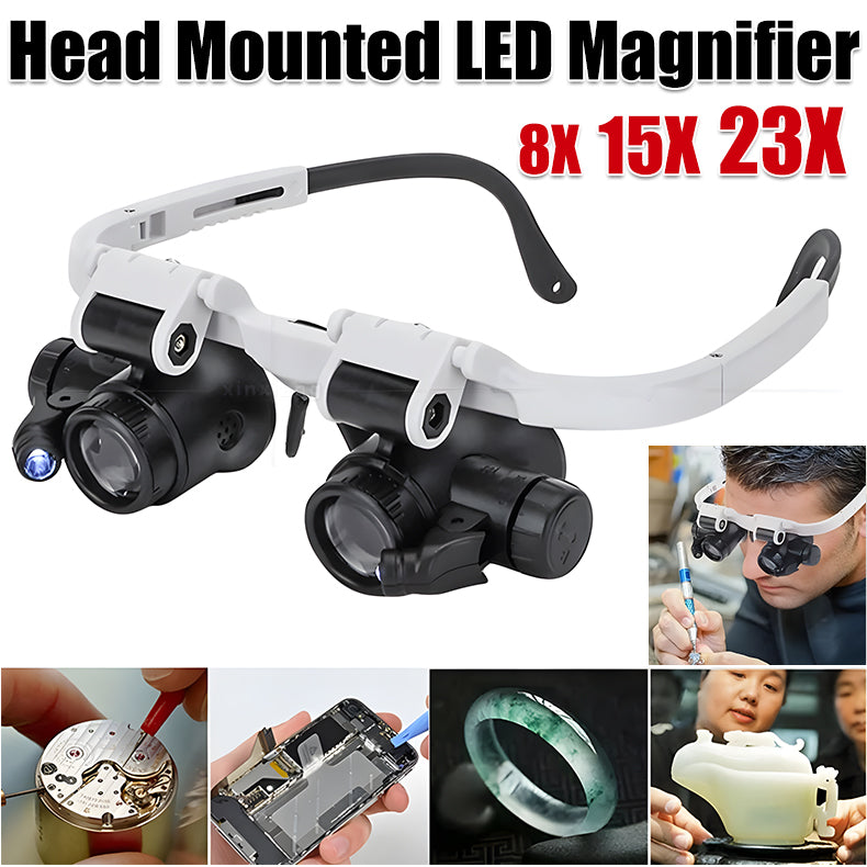 Lente d'ingrandimento 8x 15x 23x con luce ottica a LED. Adatta per la riparazione di orologi meccanici, gioielli antichi, incisioni e perizie.