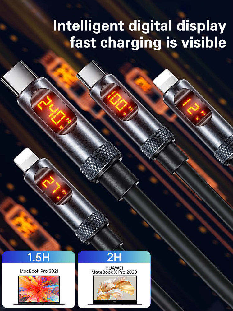 📱📱Ricarica super veloce da 240 W, cavo dati da 1,2 m, con display digitale intelligente da 6 A, montaggio su auto.