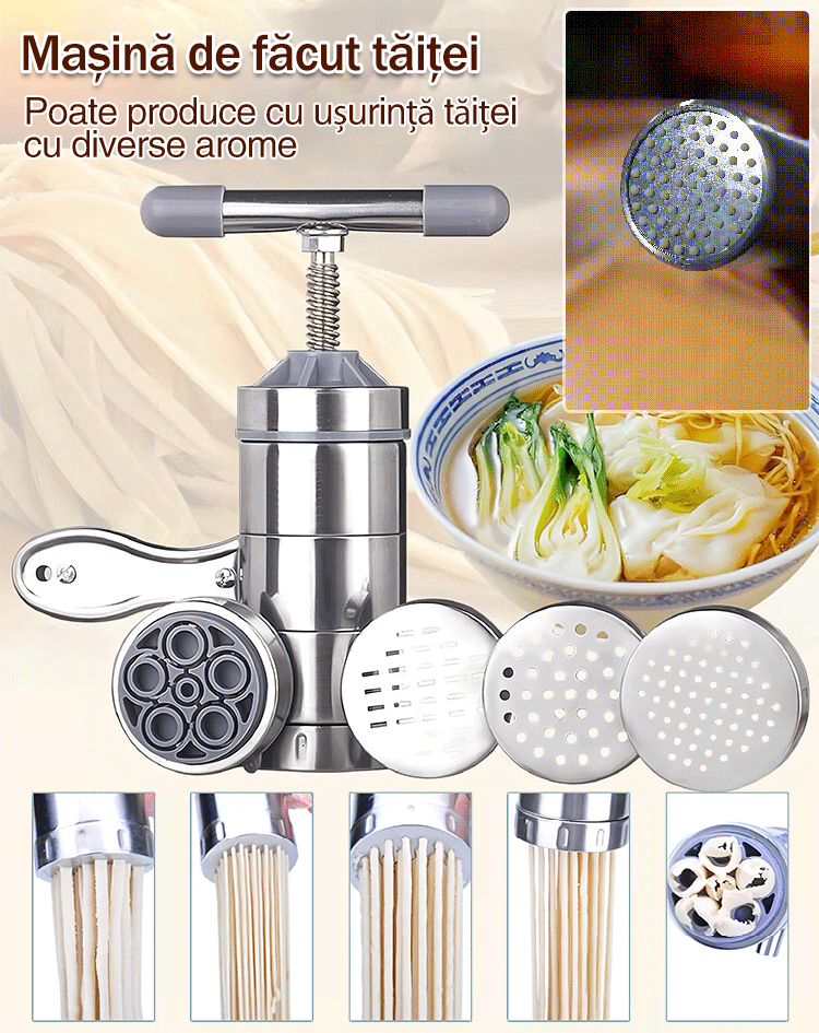 🍜💥Utensili da cucina - Macchina per la pasta manuale con cinque stampi