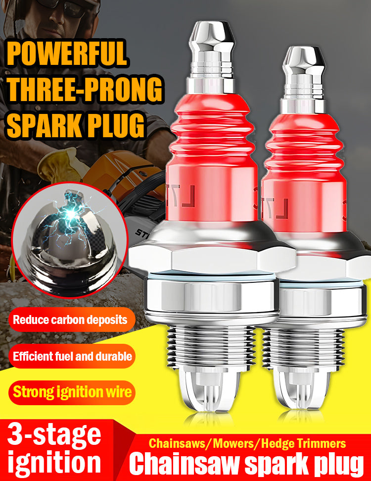 【2/4/6 peças】🔥Vela de ignição L7T de três garras para motosserras. Universal para motosserras a gasolina de dois tempos, corta-relva e aparadores de sebes.