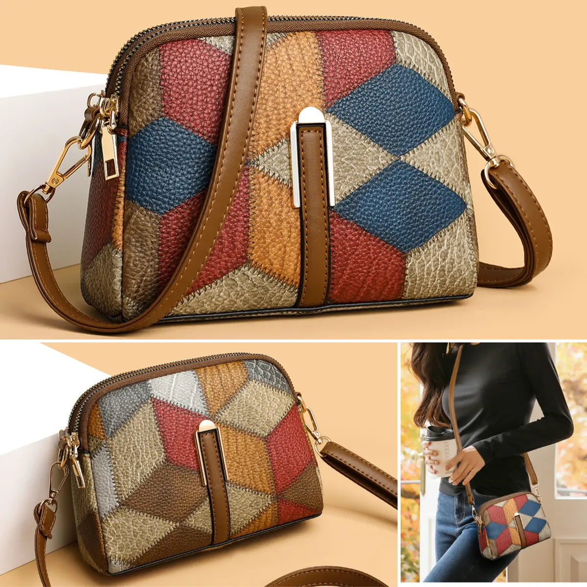 👜 Nuova borsa a tracolla a quadri color block della moda 2025 per donna