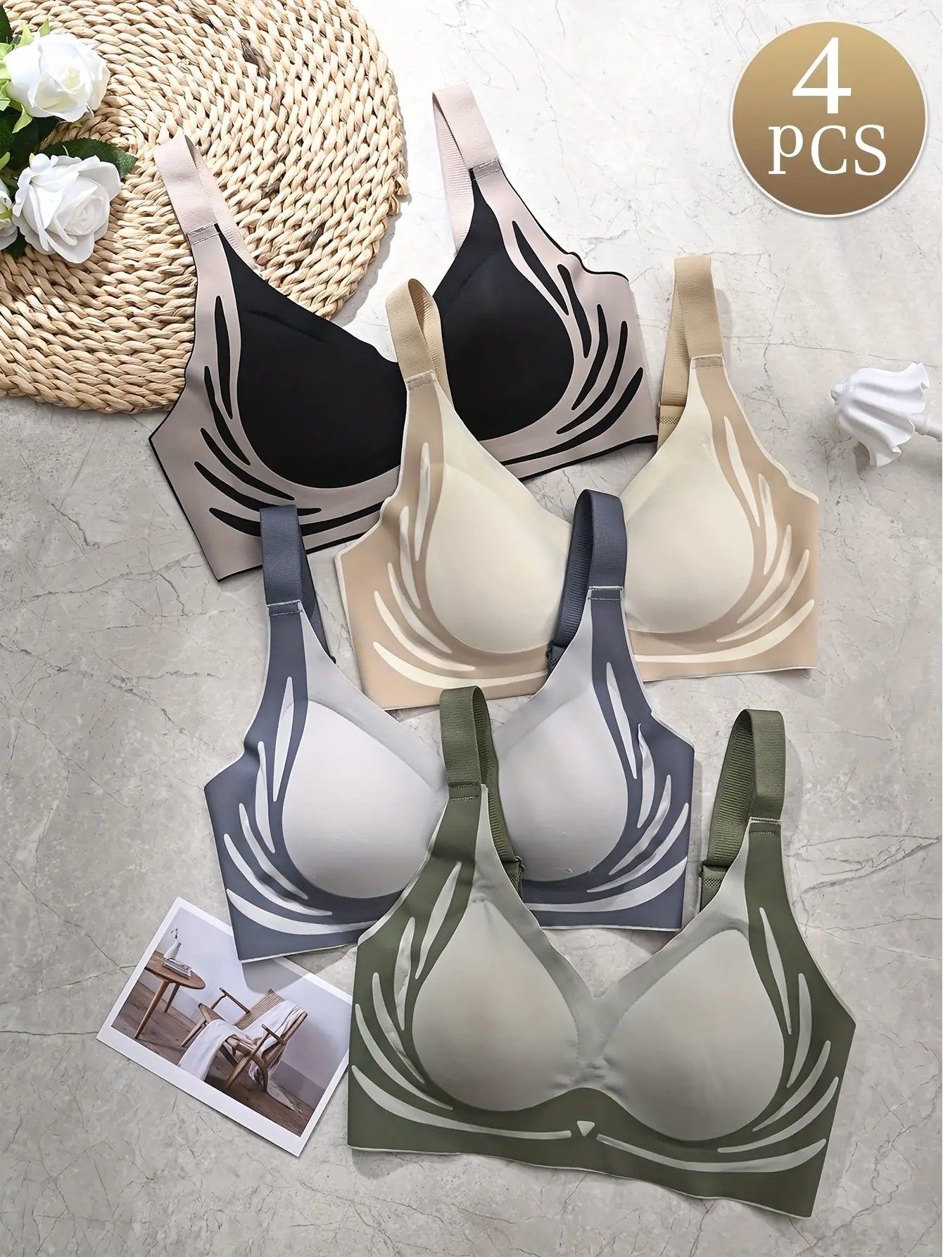 đăConfezione da 4ăReggiseno intero senza ferretto da donnaâ¤ď¸ă40-85 kgă