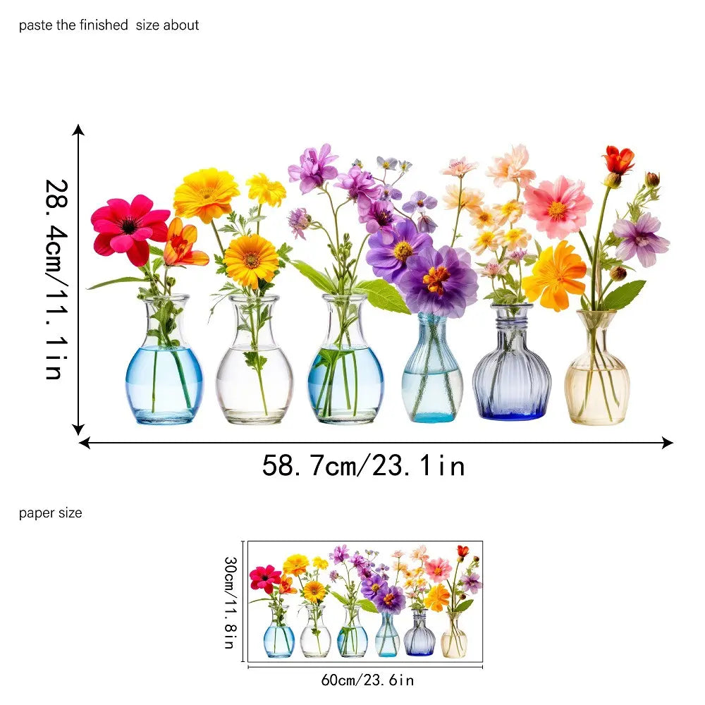 🌸Decalque de Janela com Ramo de Flores Coloridas