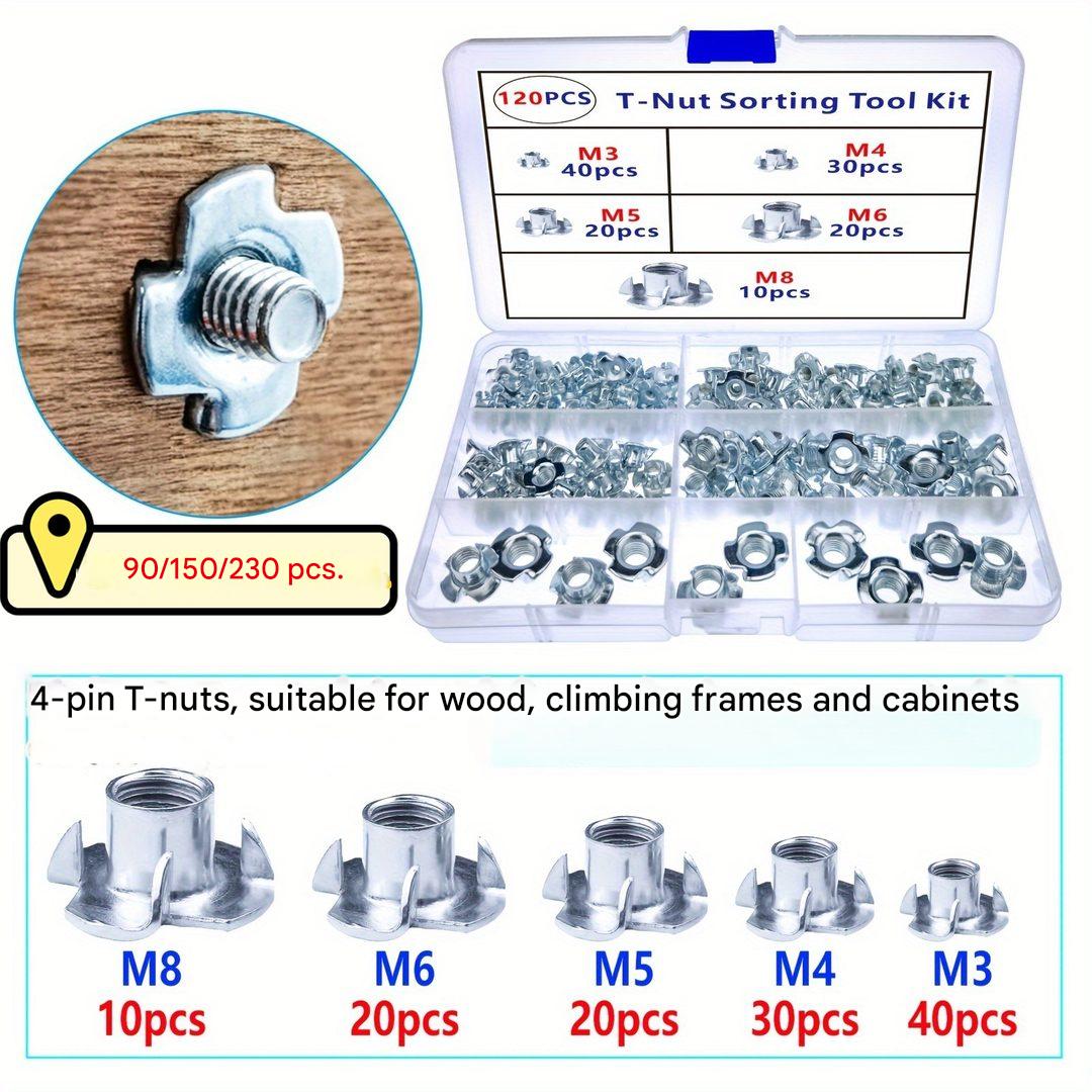【90/150/230 Stück】 4-polige T-Muttern, geeignet für Holz, Kletterhalterungen und Schränke.