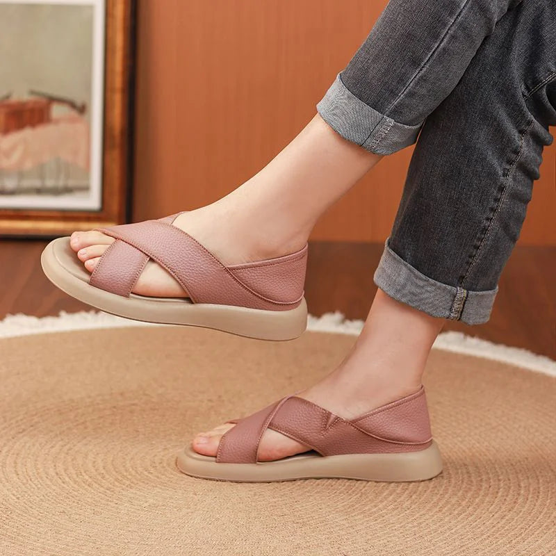 💕【35-40】Sandálias romanas rasas feitas de couro natural, casuais e confortáveis