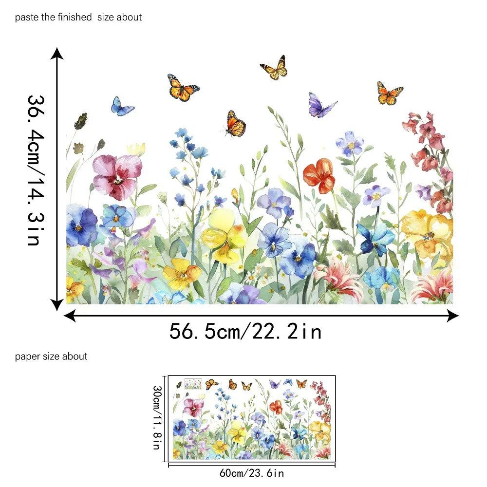 🌸Decalque de Janela com Ramo de Flores Coloridas