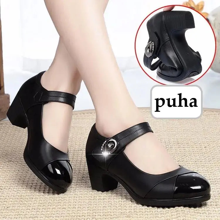 šćTamanhos 35-42ćSapatos de senhora em pele genuĆna com bico redondo e sola macia