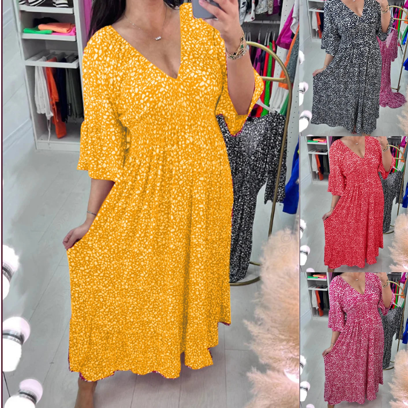 😍【S-5XL】2025 Nuovo abito con stampa floreale e scollo a V taglie forti