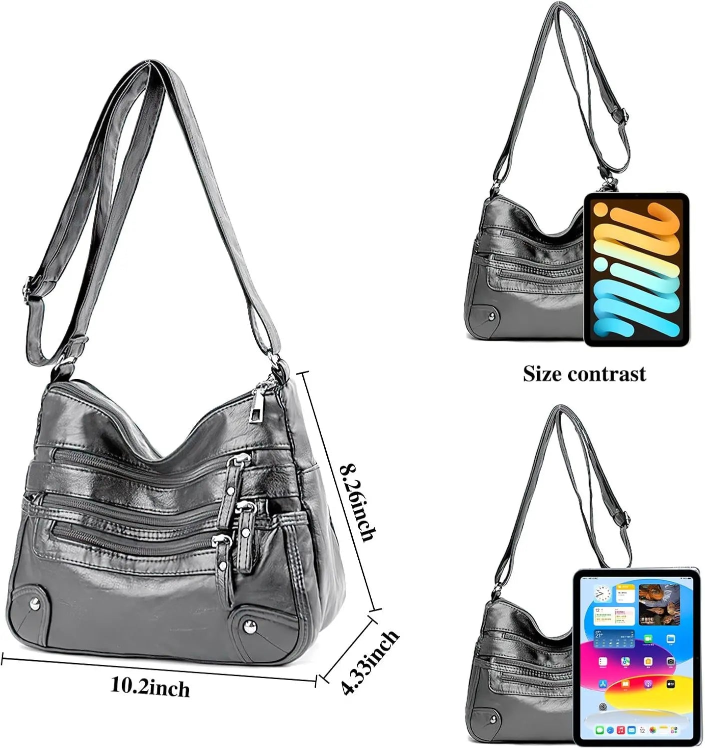 💕👜Borsa a tracolla in morbida pelle con più tasche