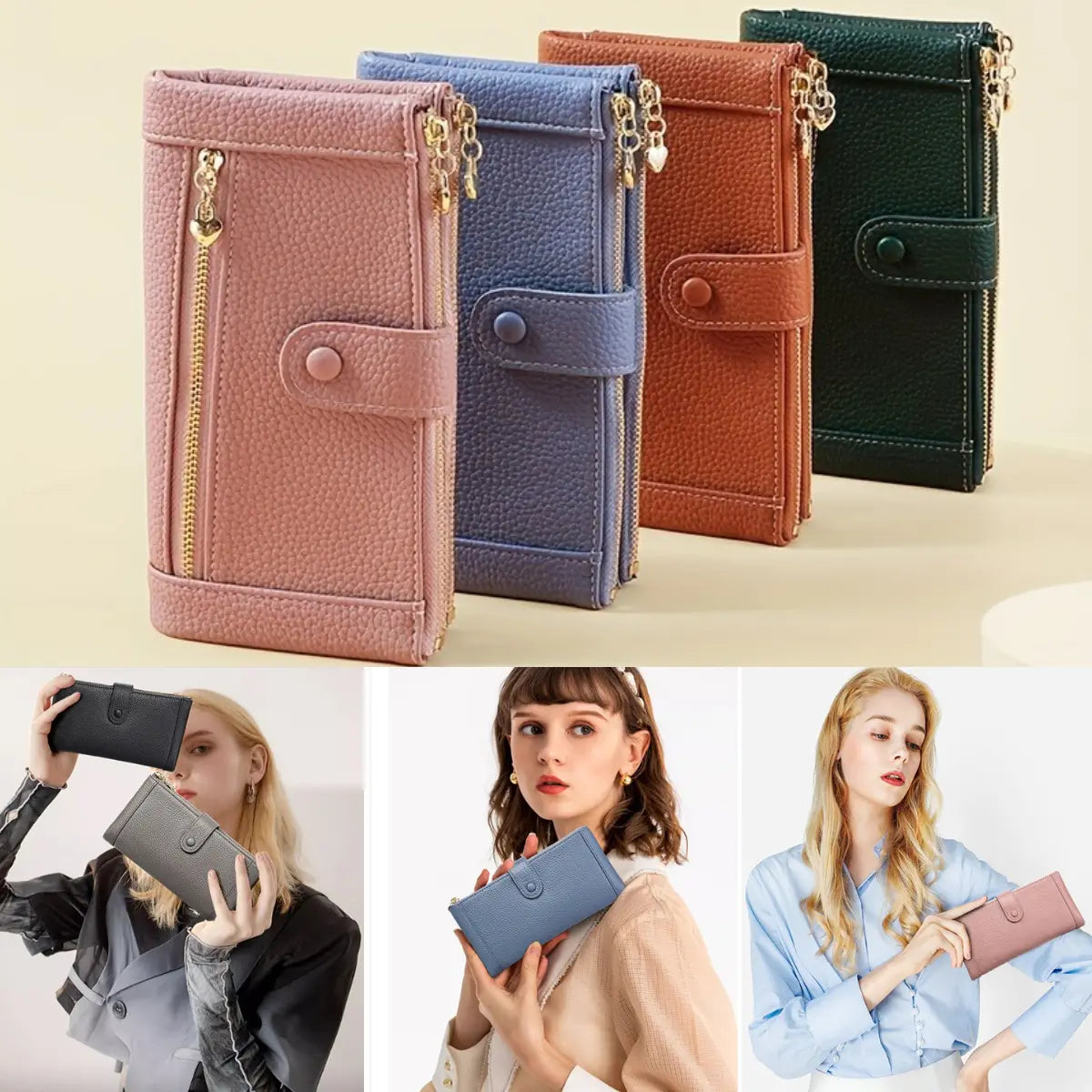 💰【Acquista 1 e ricevi 1 gratis】Portafoglio da donna retrò in vera pelle con più scomparti per carte e doppia cerniera
