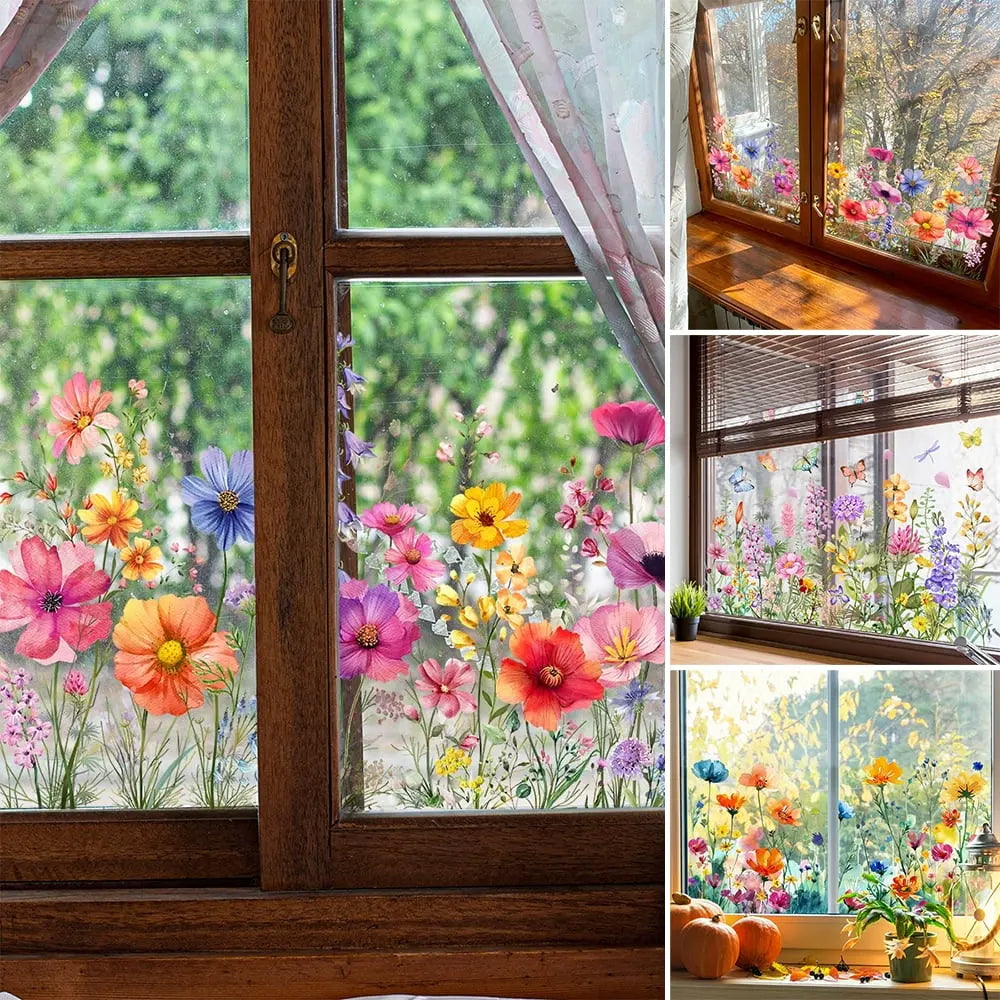 🌸Decalque de Janela com Ramo de Flores Coloridas