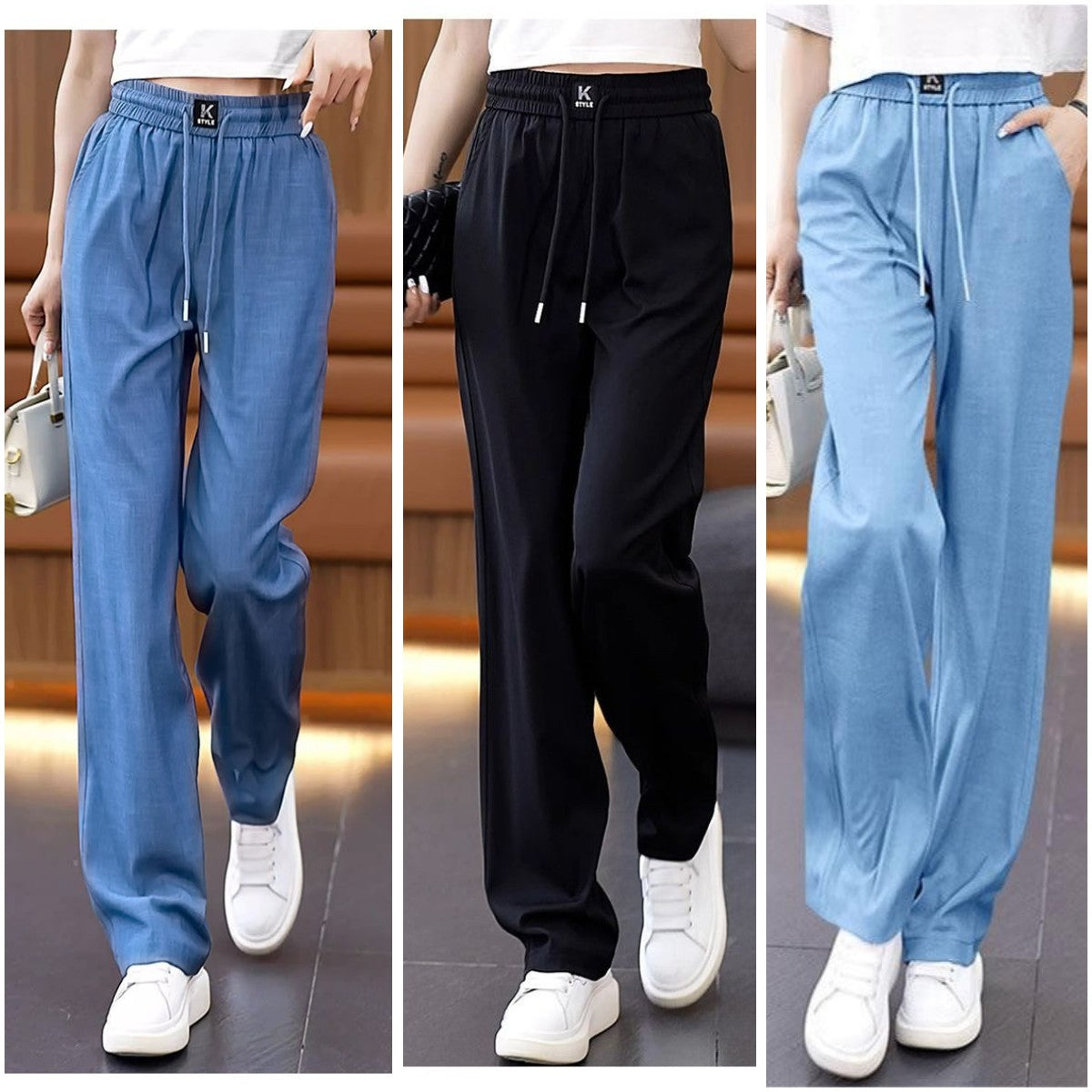 ❤️【S-3XL】Džínsy s vysokým pásom Ice Silk Slim Wide Leg