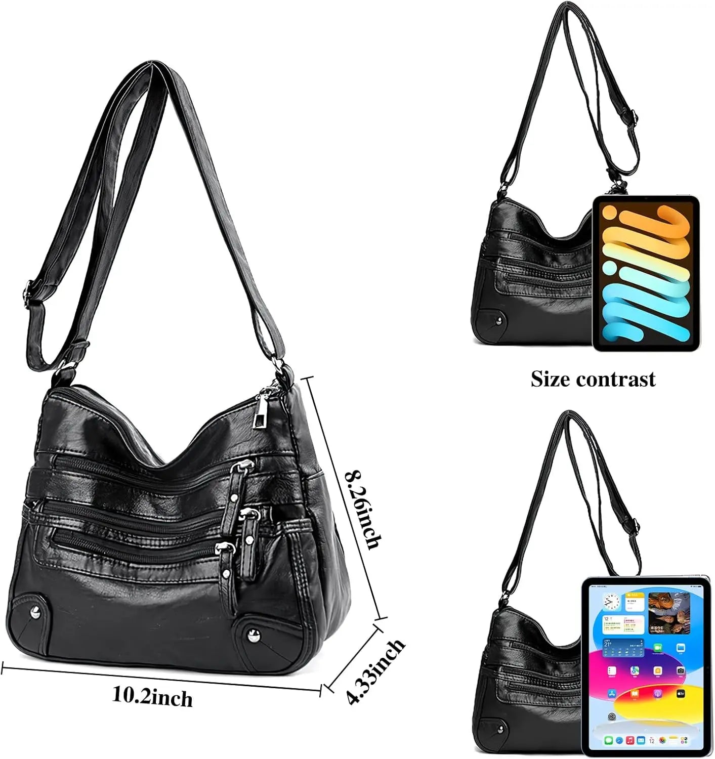 💕👜Borsa a tracolla in morbida pelle con più tasche