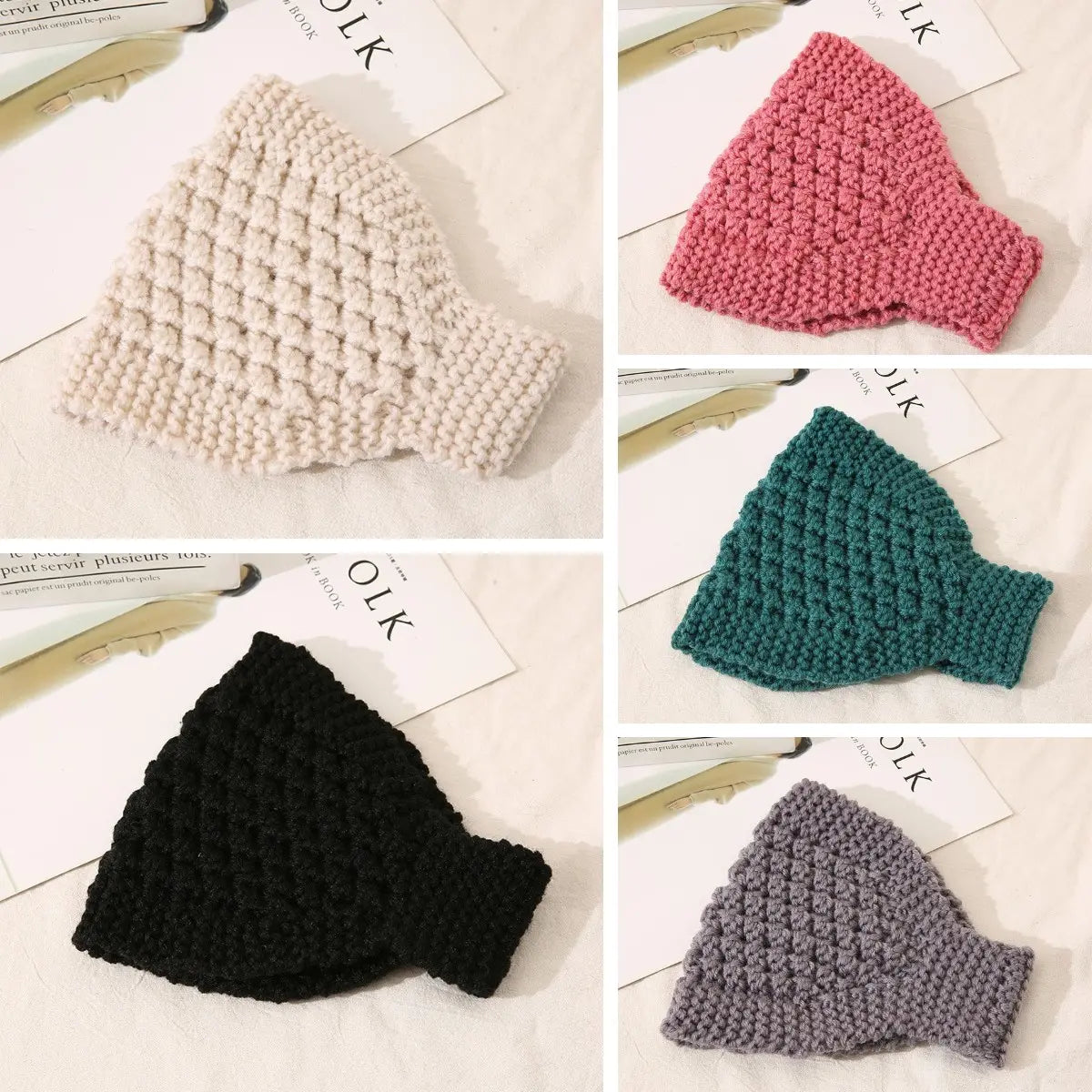 🔥【5/10 peças】Faixa de cabeça larga elástica de lã quente tricotada à mão para o outono e inverno, adequada para ioga e corrida