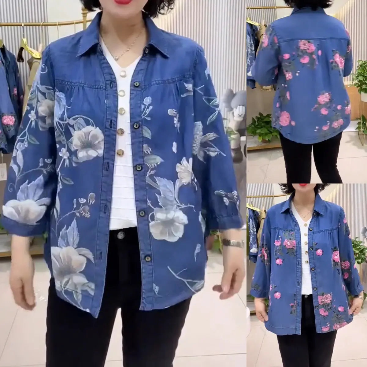 đ„ăS - 5XLăCamicia in denim di seta ghiacciata per mamme di mezza etĂ