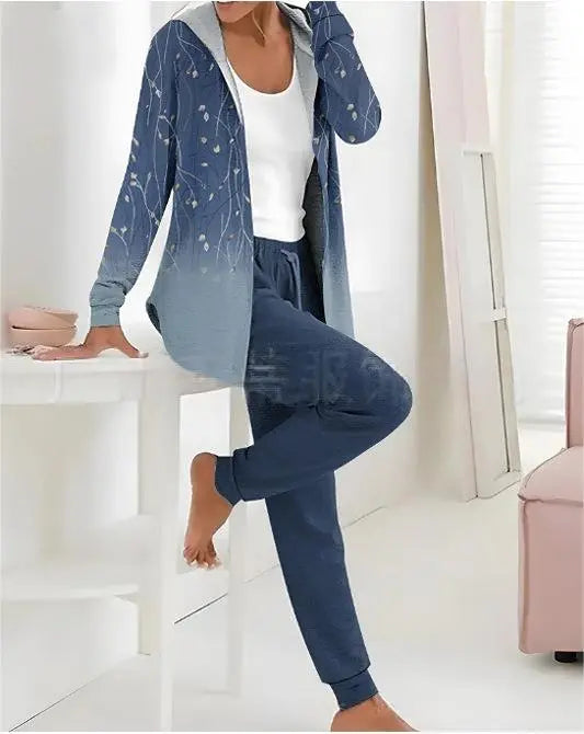 🔥Conjunto de duas peças de fato casual estampado feminino para o outono e inverno, calças de manga comprida