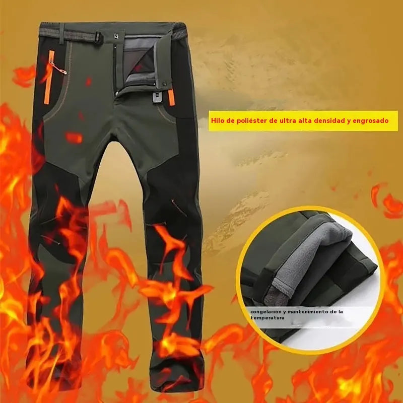 【💥Alta qualidade】【S-5XL】Calças de caminhada para homem, macias, impermeáveis, à prova de vento, respiráveis, quentes e grossas, feitas de lã para desportos ao ar livre.