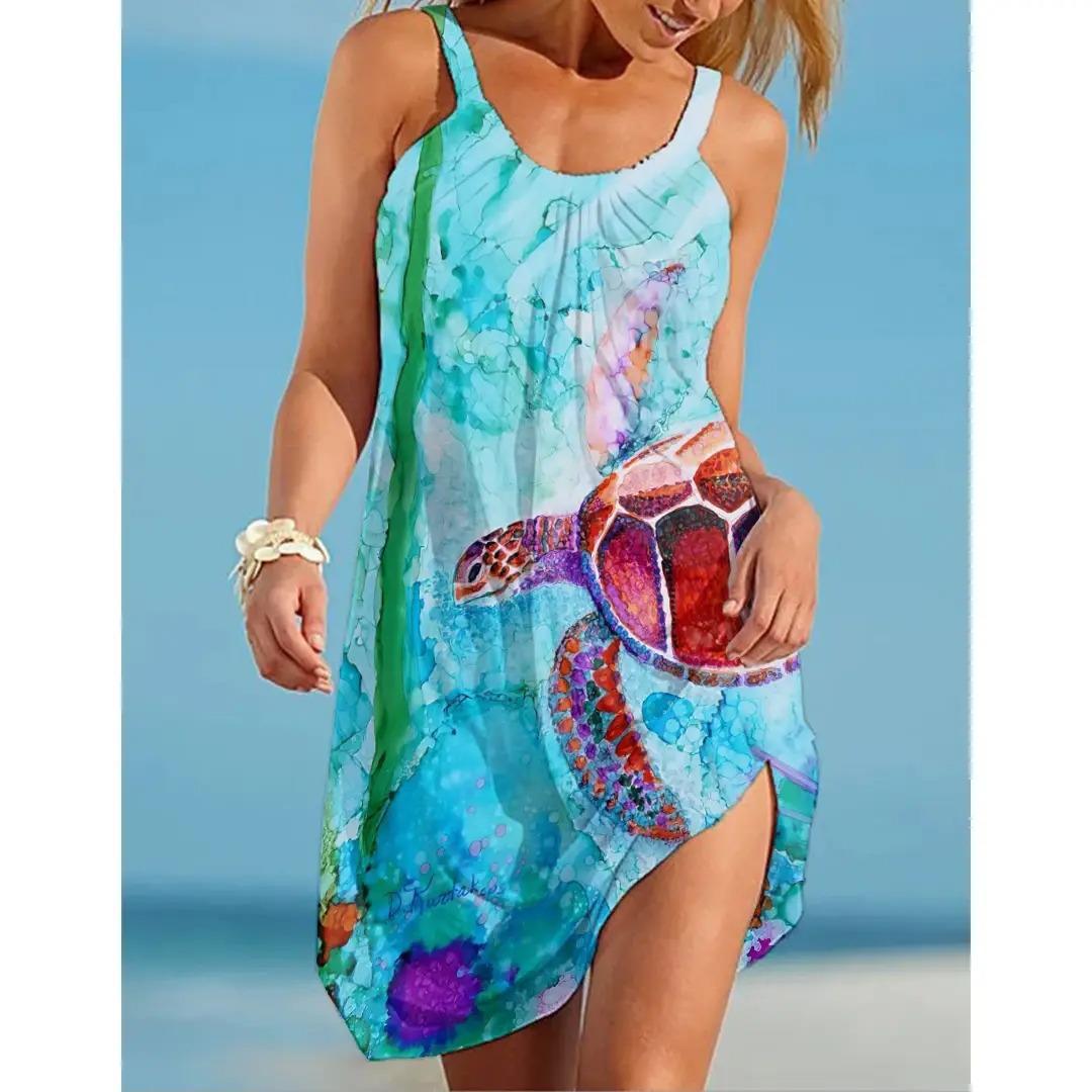 💟👗【S-5XL】Nové tlačené šaty na voľný čas bez ramienok