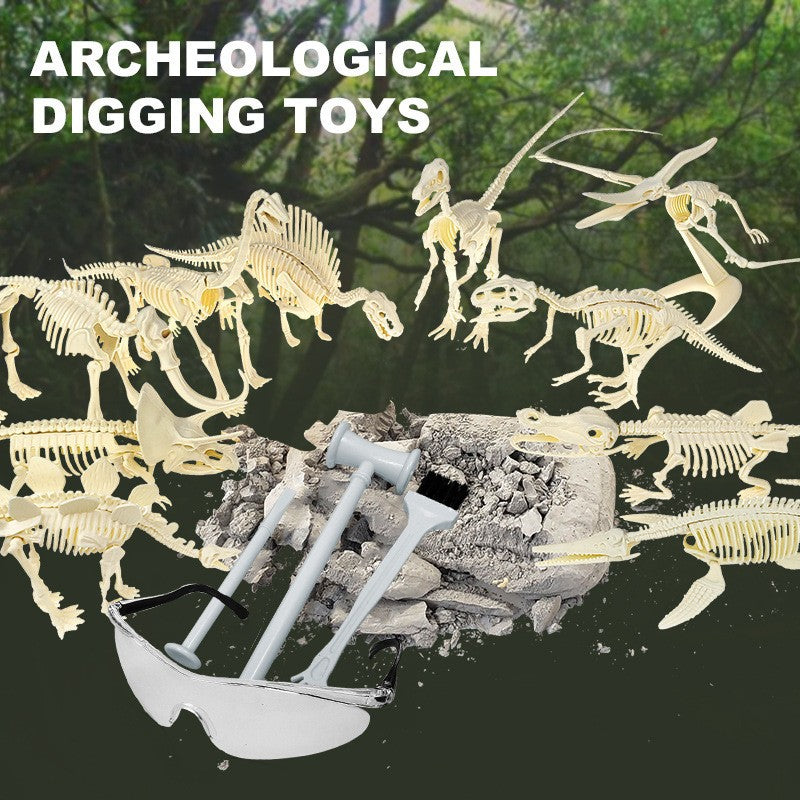 【2 krabice】Model montáže fosílnej kostry dinosaura (ručne vyrobená detská omietková hračka na archeologické vykopávky) s bezplatným darčekovým balíčkom na slepú krabičku s archeologickým klenotom