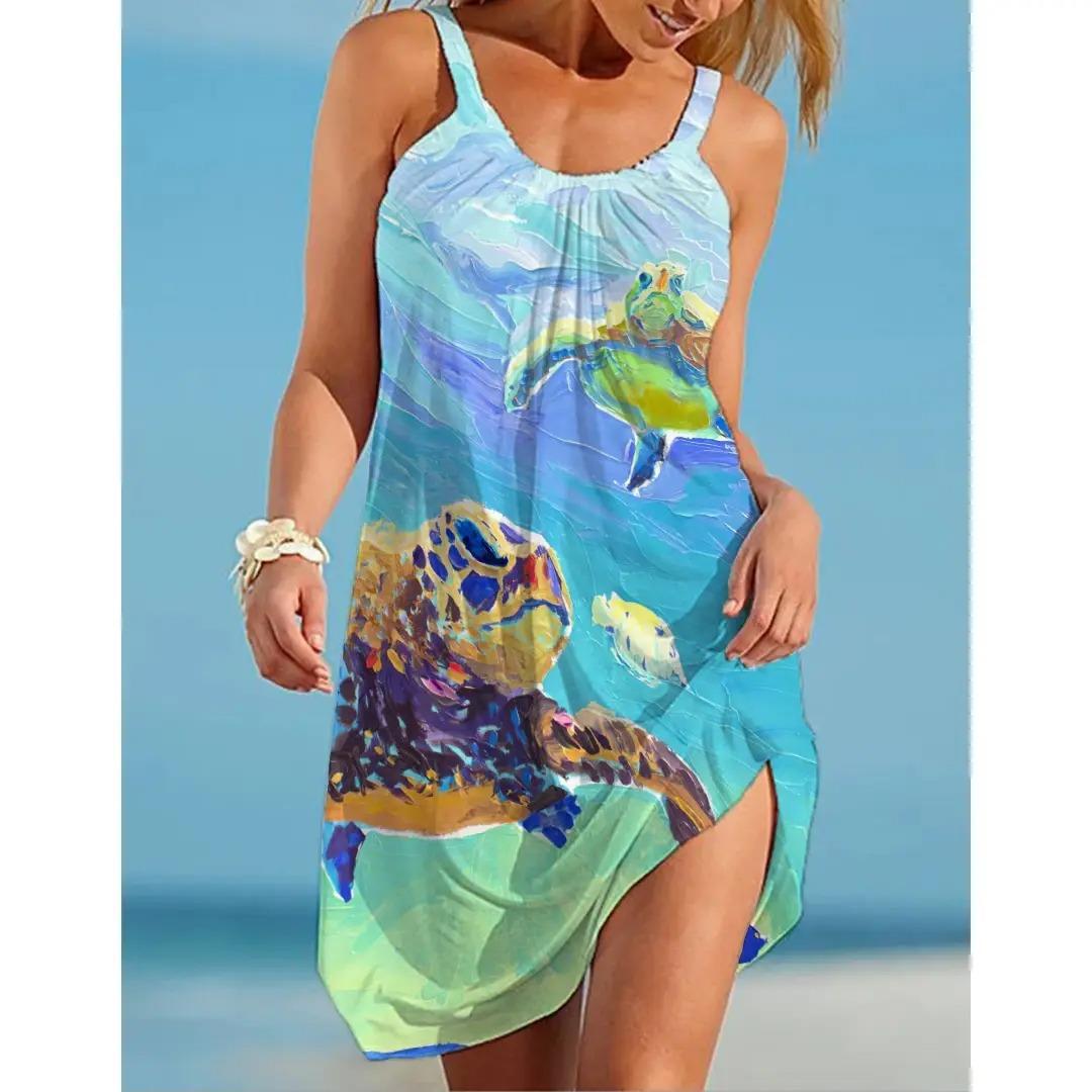 💟👗【S-5XL】Nové tlačené šaty na voľný čas bez ramienok
