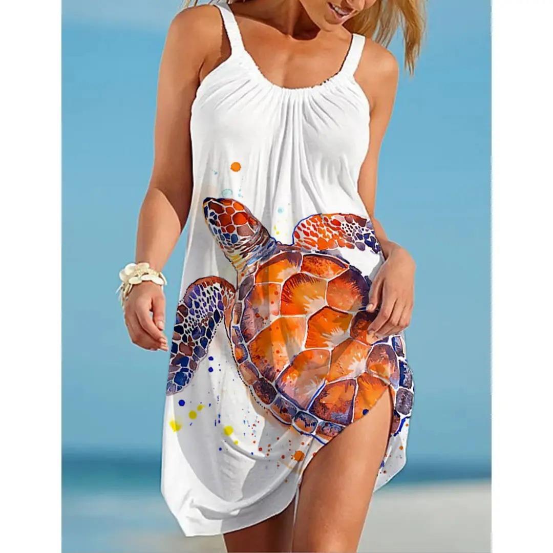 💟👗【S-5XL】Nové tlačené šaty na voľný čas bez ramienok