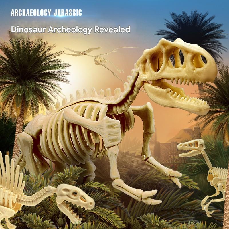 【2 krabice】Model montáže fosílnej kostry dinosaura (ručne vyrobená detská omietková hračka na archeologické vykopávky) s bezplatným darčekovým balíčkom na slepú krabičku s archeologickým klenotom