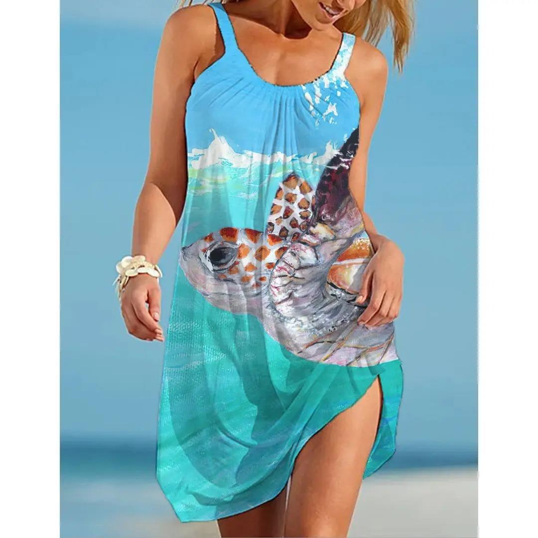 💟👗【S-5XL】Nové tlačené šaty na voľný čas bez ramienok