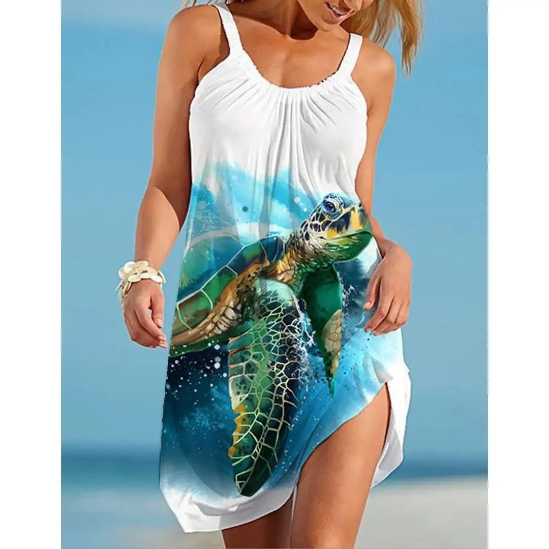 💟👗【S-5XL】Nové tlačené šaty na voľný čas bez ramienok